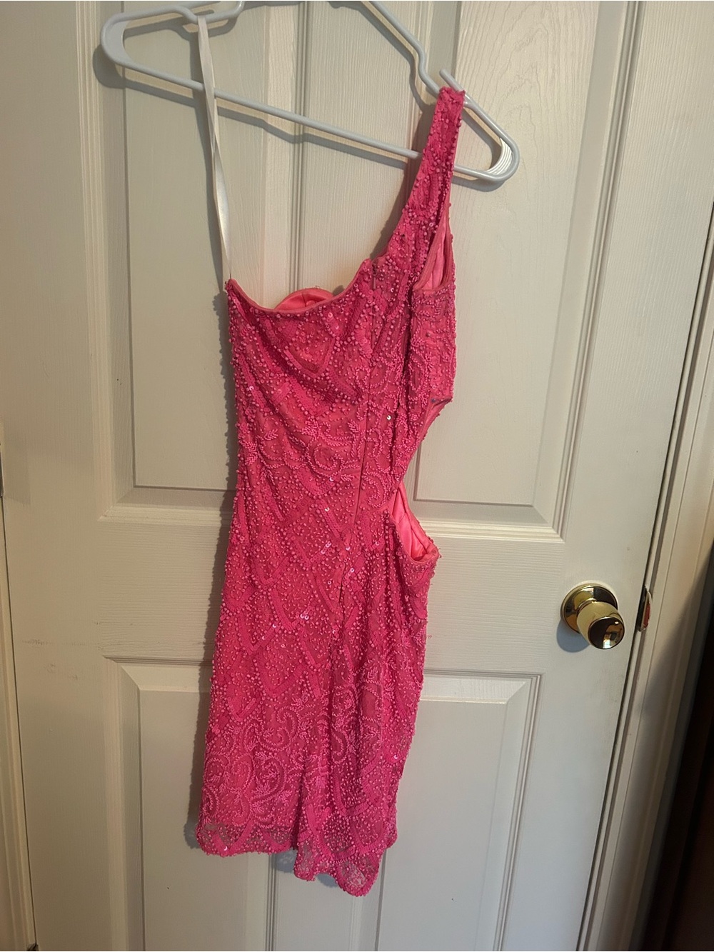 Neon Pink Beaded Cutout Mini Dress - Picture 3 of 12